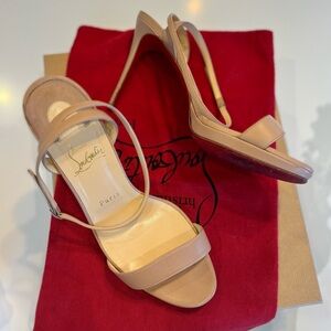 Christian Louboutin Loubi Queen 100 mm Ankle Strap Sandal Nude Nappa